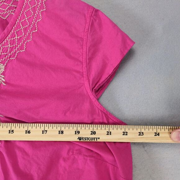 Izod Pink Embroidered Peasant Blouse Women's Plus Size 2X Tassel Tie Cap Sleeve - Picture 6 of 10